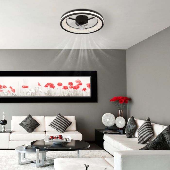 Schwarze moderne Deckenventilator Kunststoff, Klaaske, 30W, warm- bis kaltweiß einstellbare LED, mit Fernbedienung