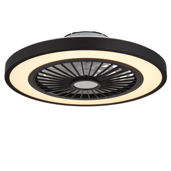 Schwarze moderne Deckenventilator Kunststoff, Komal, 45W, warm- bis kaltweiß einstellbare LED, mit Fernbedienung