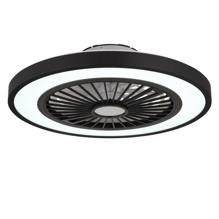 Schwarze moderne Deckenventilator Kunststoff, Komal, 45W, warm- bis kaltweiß einstellbare LED, mit Fernbedienung