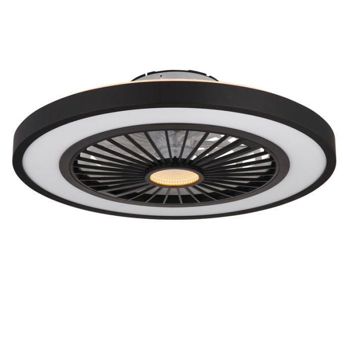 Schwarze moderne Deckenventilator Kunststoff, Komal, 45W, warm- bis kaltweiß einstellbare LED, mit Fernbedienung