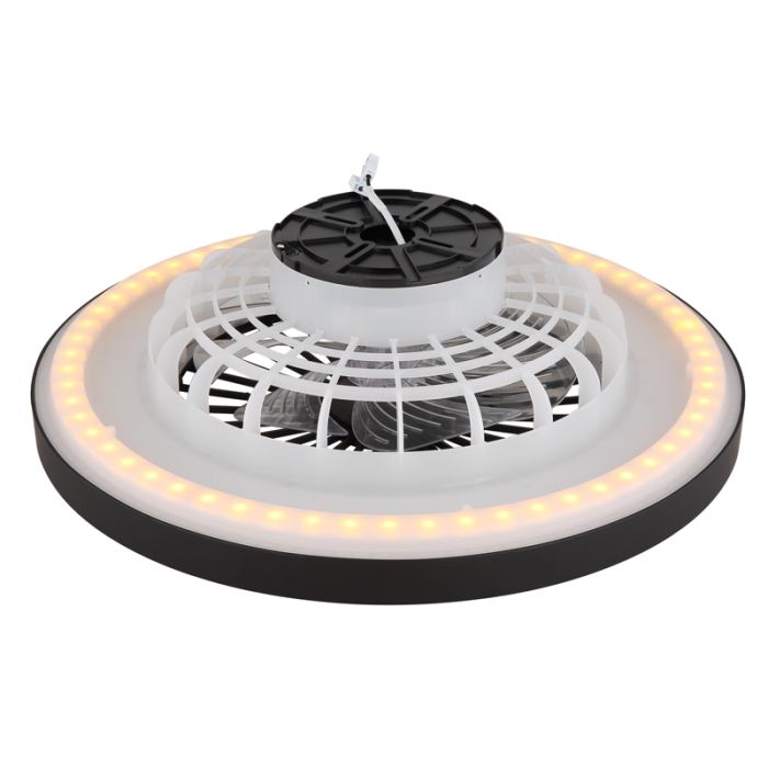 Schwarze moderne Deckenventilator Kunststoff, Komal, 45W, warm- bis kaltweiß einstellbare LED, mit Fernbedienung