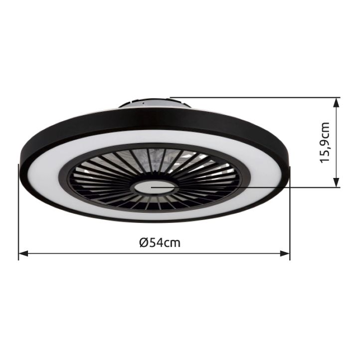 Schwarze moderne Deckenventilator Kunststoff, Komal, 45W, warm- bis kaltweiß einstellbare LED, mit Fernbedienung