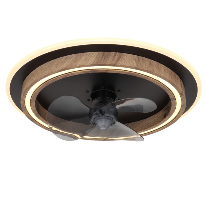 Braune moderne Deckenventilator Kunststoff, Lamine, 32W, warm- bis kaltweiß einstellbare LED, mit Fernbedienung