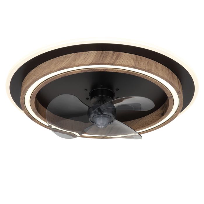 Braune moderne Deckenventilator Kunststoff, Lamine, 32W, warm- bis kaltweiß einstellbare LED, mit Fernbedienung