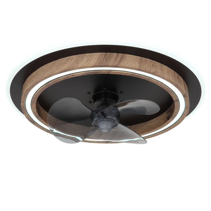 Braune moderne Deckenventilator Kunststoff, Lamine, 32W, warm- bis kaltweiß einstellbare LED, mit Fernbedienung