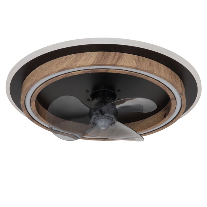 Braune moderne Deckenventilator Kunststoff, Lamine, 32W, warm- bis kaltweiß einstellbare LED, mit Fernbedienung