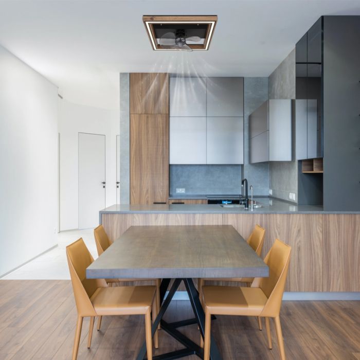 Braune moderne Deckenventilator Kunststoff, Lamyea, 24W, warm- bis kaltweiß einstellbare LED, mit Fernbedienung