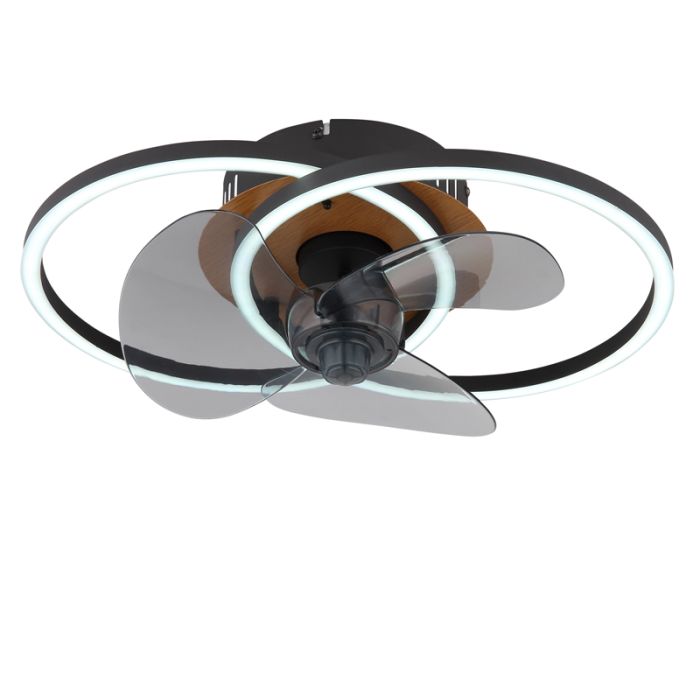 Schwarze design Deckenventilator Metall, Leif, 24W, warm- bis kaltweiß einstellbare LED, mit Fernbedienung