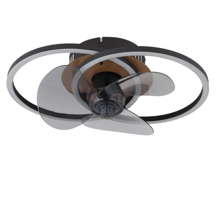 Schwarze design Deckenventilator Metall, Leif, 24W, warm- bis kaltweiß einstellbare LED, mit Fernbedienung