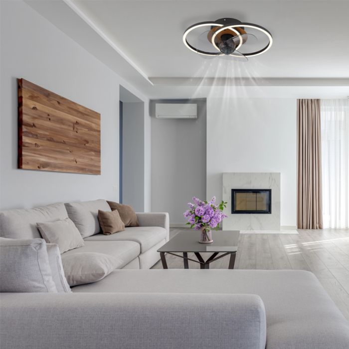 Schwarze design Deckenventilator Metall, Leif, 24W, warm- bis kaltweiß einstellbare LED, mit Fernbedienung