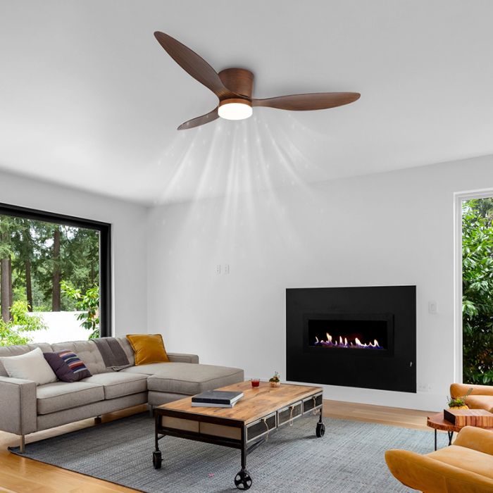 Braune landhaus Deckenventilator Kunststoff, Lenneke, 20W, warm- bis kaltweiß einstellbare LED, mit Fernbedienung