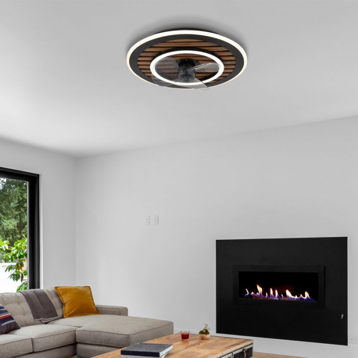 Schwarze design Deckenventilator Metall, Maha, 36W, warm- bis kaltweiß einstellbare LED, mit Fernbedienung