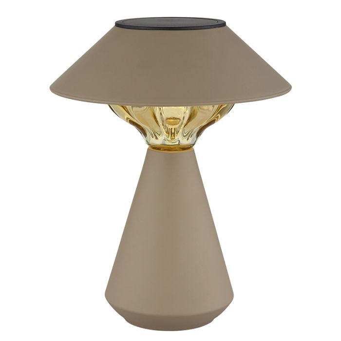 Braune moderne Solar Außen Tischlampe Kunststoff, Nasr, 0,06W, 3000K LED, IP44, mit Schalter