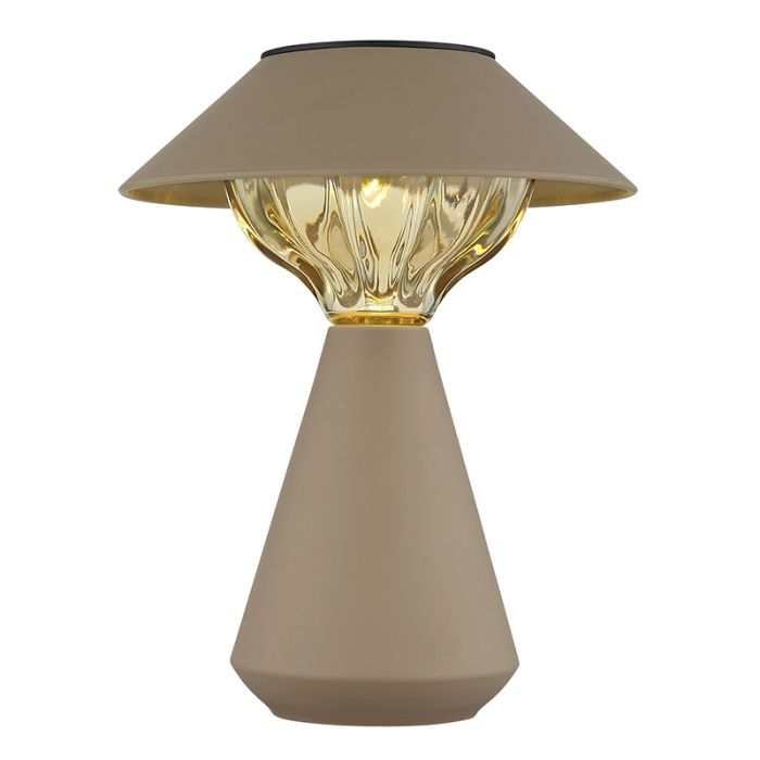 Braune moderne Solar Außen Tischlampe Kunststoff, Nasr, 0,06W, 3000K LED, IP44, mit Schalter