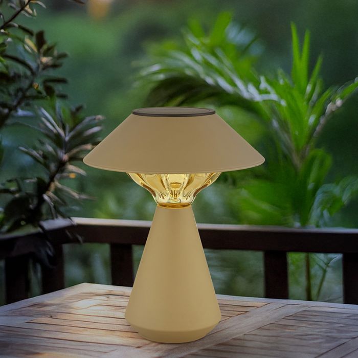 Braune moderne Solar Außen Tischlampe Kunststoff, Nasr, 0,06W, 3000K LED, IP44, mit Schalter