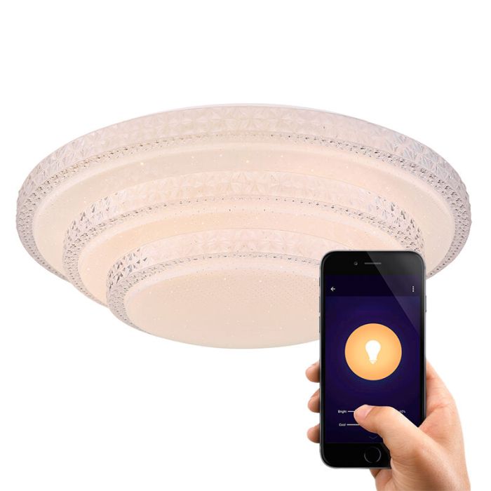 Weiße moderne Smart Deckenleuchte Metall, Aldin, 30W, warm- bis kaltweiß einstellbare LED
