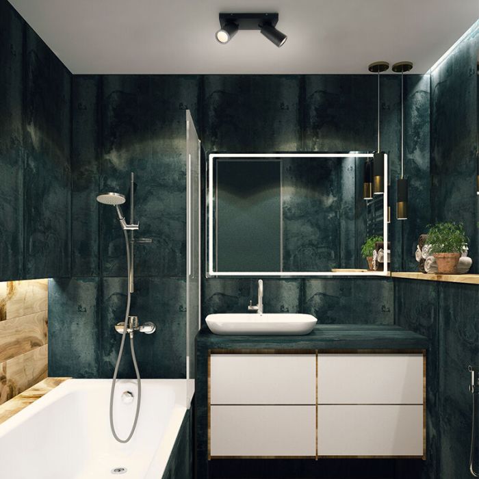 Schwarze Badezimmer Deckenstrahler Kenan, 2L, modern, IP44