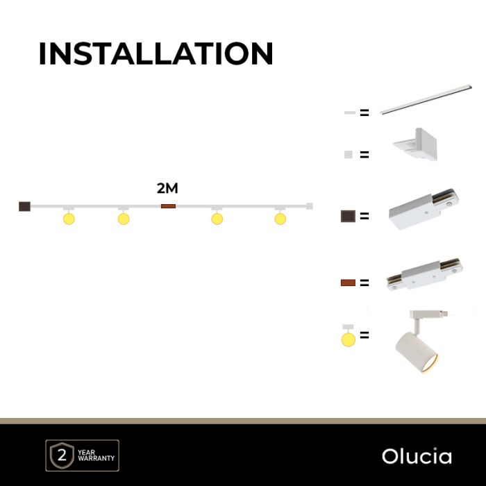 2M weißes 1 phase Schienenbeleuchtung System + 4 Elena Strahler