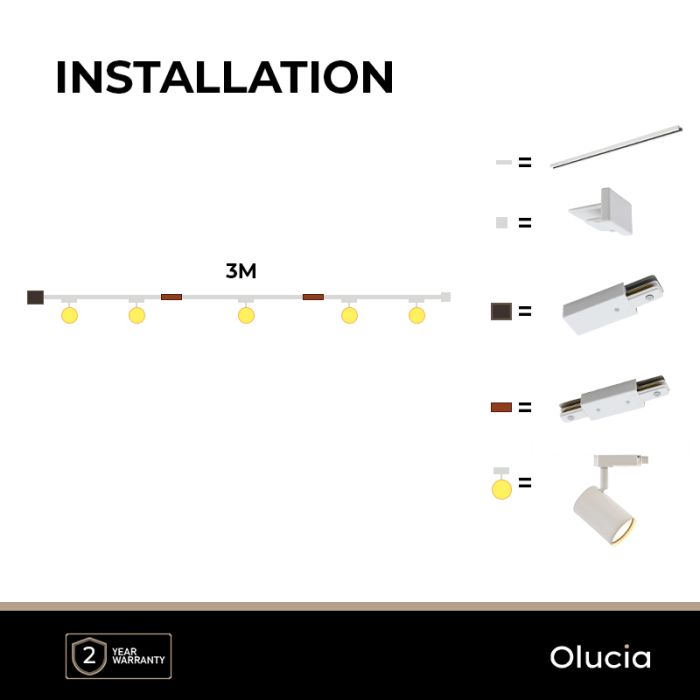 3M weißes 1 phase Schienenbeleuchtung System + 5 Elena Strahler