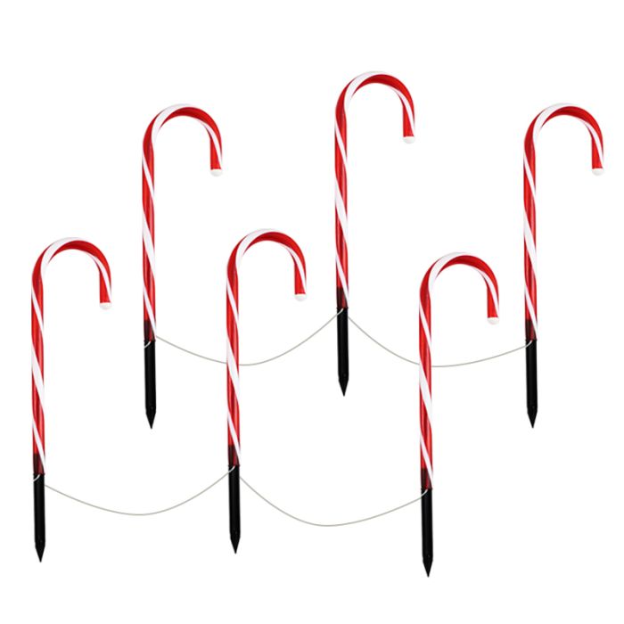 6 Zuckerstangen-Gartenstecker, 8 Positionen, IP44