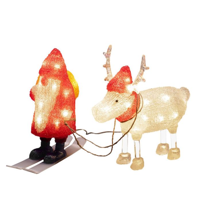Rote Weihnachts 3D Weihnachtsfigur Acryl, Kerstman en rendier, 2W, 4000K LED, IP44