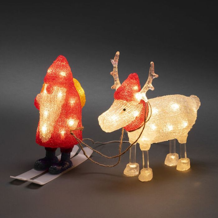Rote Weihnachts 3D Weihnachtsfigur Acryl, Kerstman en rendier, 2W, 4000K LED, IP44