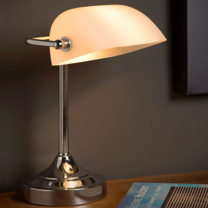 Weiße Schreibtischlampe Antik, Banker, mit Schalter