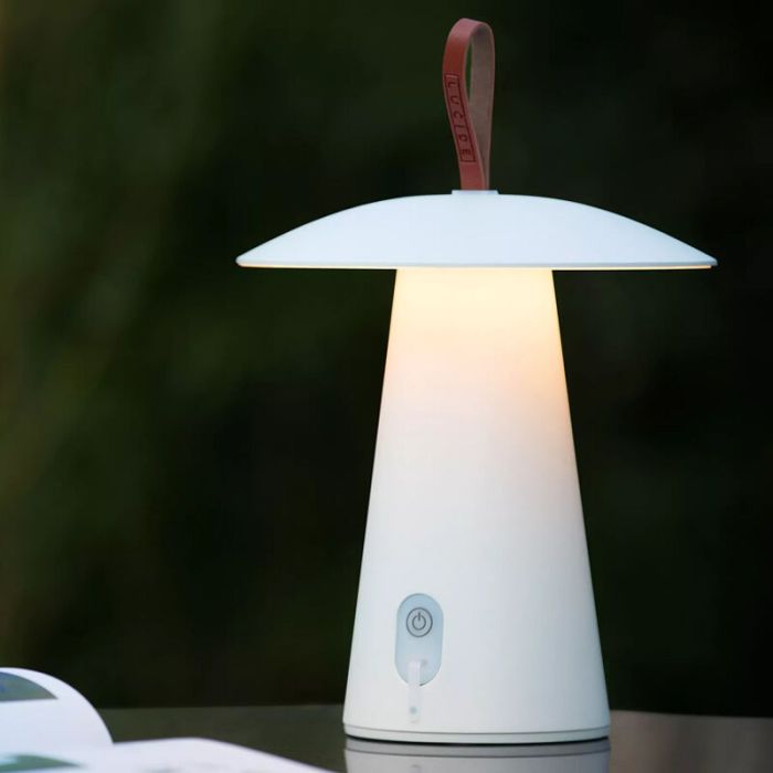 Weiße aufladbare Außen Tischlampe Modern, La Donna, 2W, 2700K LED, IP54, mit Schalter