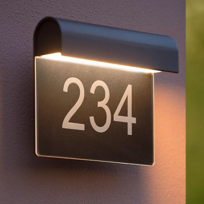 Schwarze Hausnummer Beleuchtung Modern, Thesi, 6W, 3000K LED, IP54