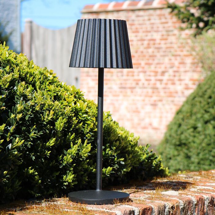 Schwarze Außen Tischleuchte Landhaus, Justine, 2W, 2700K LED, IP54, mit Touch-Dimmer