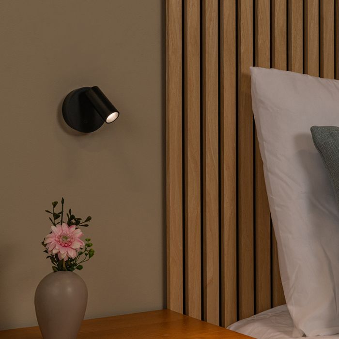 Schwarze aufladbare Wandleuchte Modern, Toni, 2W, 2700-4000K, mit Touch-Dimmer