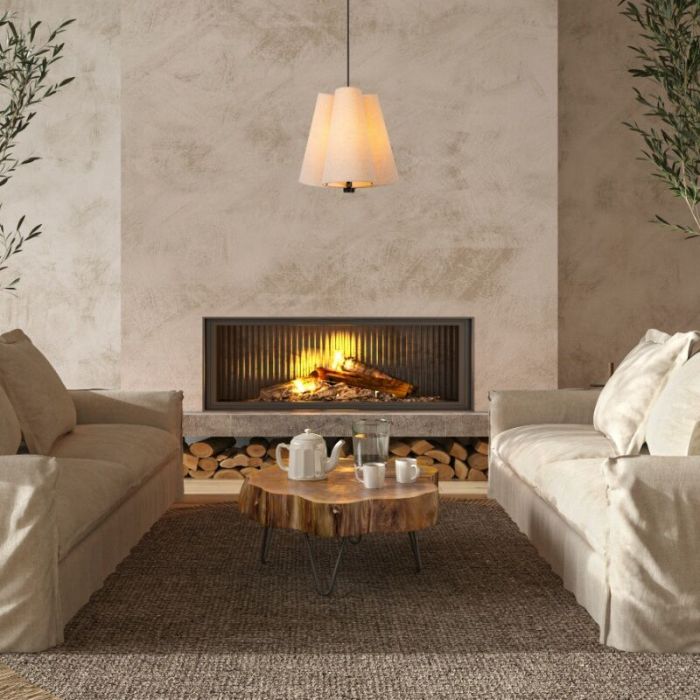 Beige Pendelleuchte Stoff, Gregory