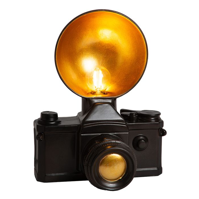 Schwarze Tischleuchte Retro, Extravaganza Camera, mit Schalter
