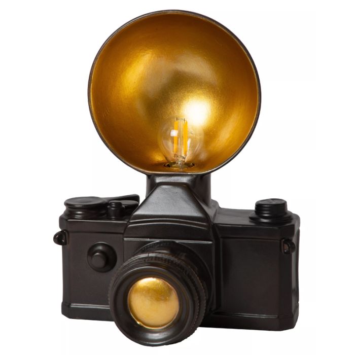 Schwarze Tischleuchte Retro, Extravaganza Camera, mit Schalter