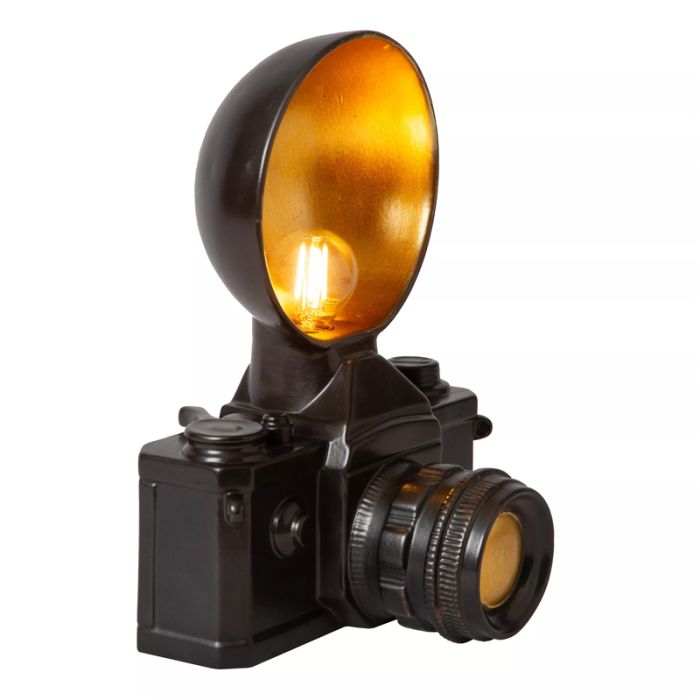 Schwarze Tischleuchte Retro, Extravaganza Camera, mit Schalter