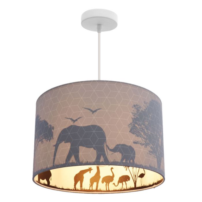 Graue Kinder Pendelleuchte Safari, Stoff