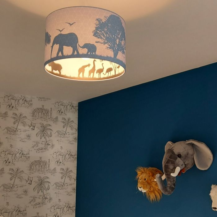 Graue Kinder Pendelleuchte Safari, Stoff