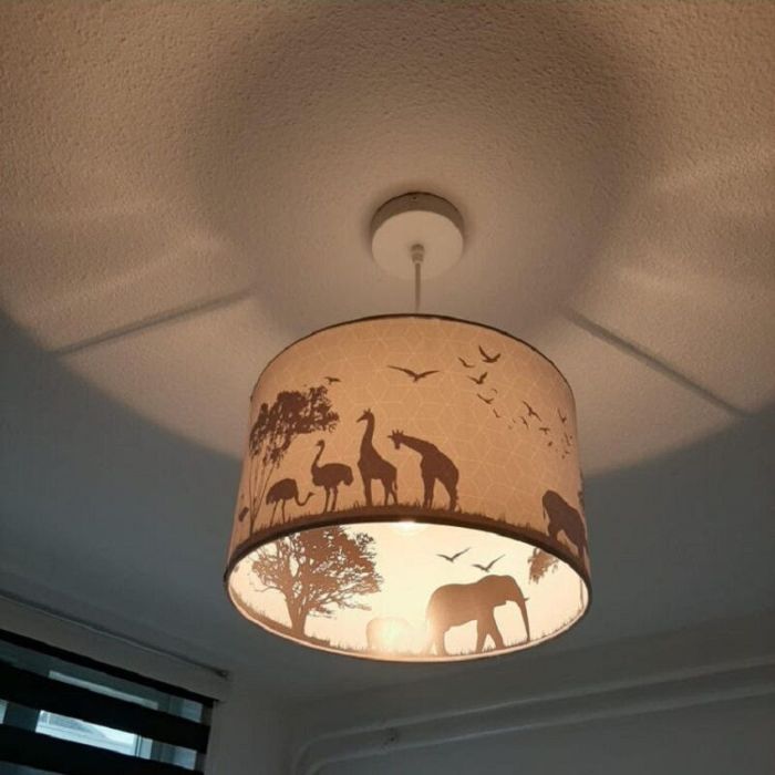 Graue Kinder Pendelleuchte Safari, Stoff