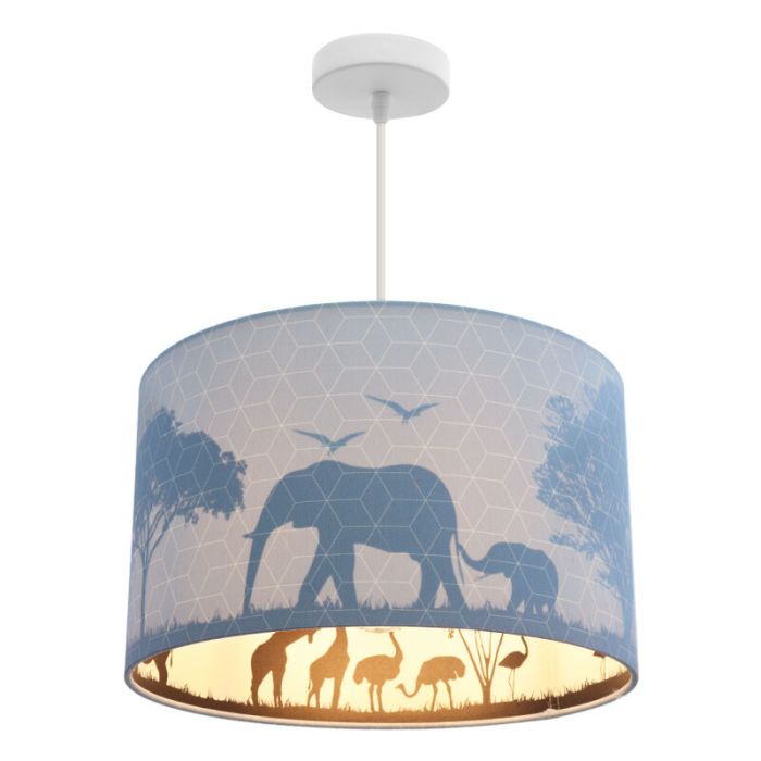 Blaue Kinder Pendelleuchte Safari, Stoff