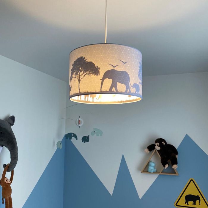 Blaue Kinder Pendelleuchte Safari, Stoff