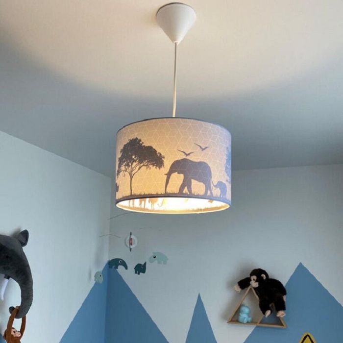 Blaue Kinder Pendelleuchte Safari, Stoff
