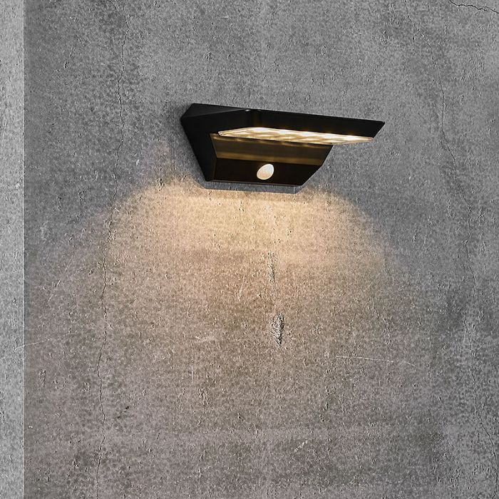 Schwarze Solar Außen Wandleuchte Modern, Agena, 4,5W, 3000K LED, IP44