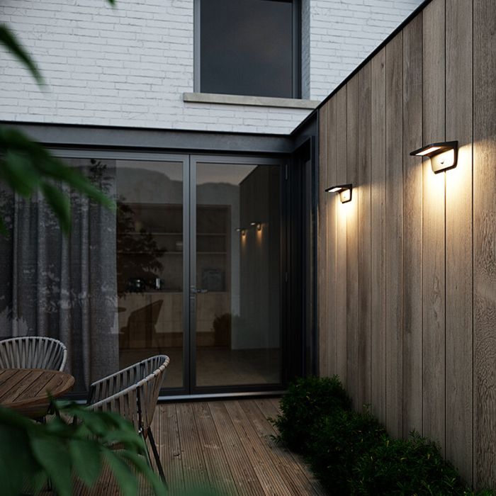 Schwarze Solar Außen Wandleuchte Modern, Agena, 4,5W, 3000K LED, IP44