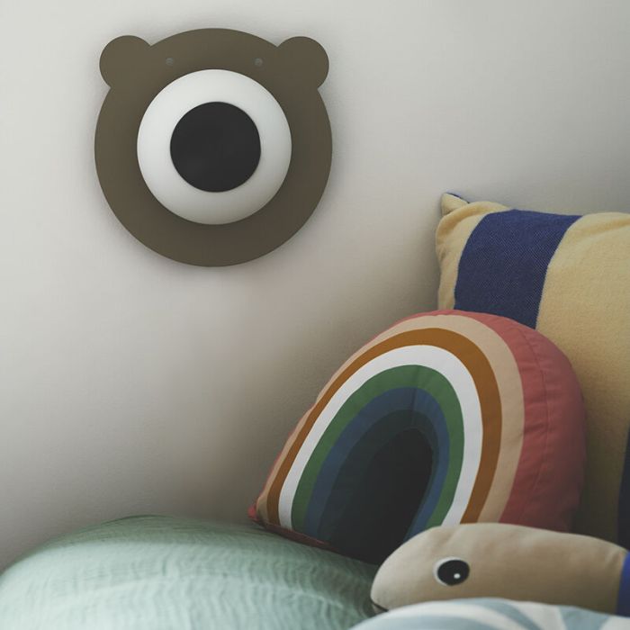 Braune Kinderzimmer Wandleuchte Metall, Brunabear, mit Schalter