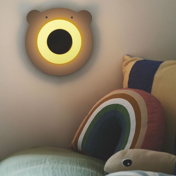 Braune Kinderzimmer Wandleuchte Metall, Brunabear, mit Schalter