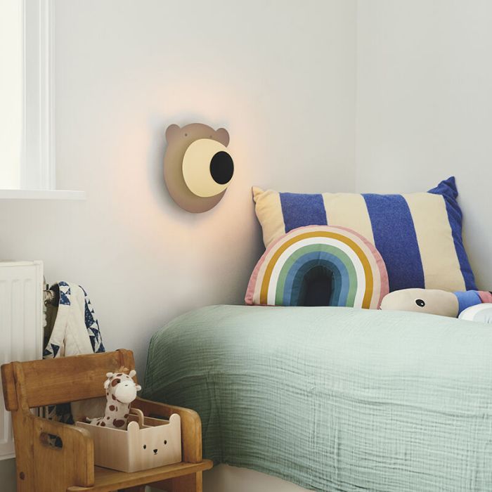 Braune Kinderzimmer Wandleuchte Metall, Brunabear, mit Schalter