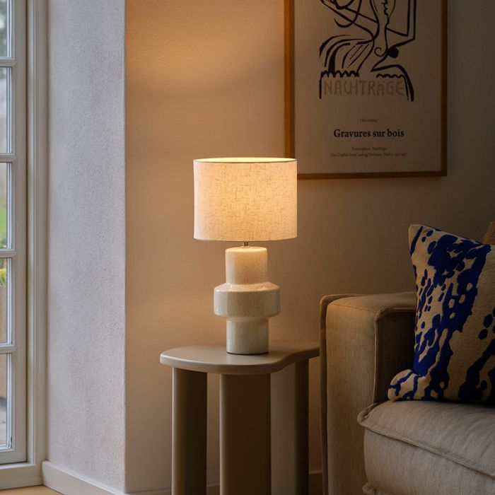 Keramik Tischleuchte Beige, Dugan, mit Schalter