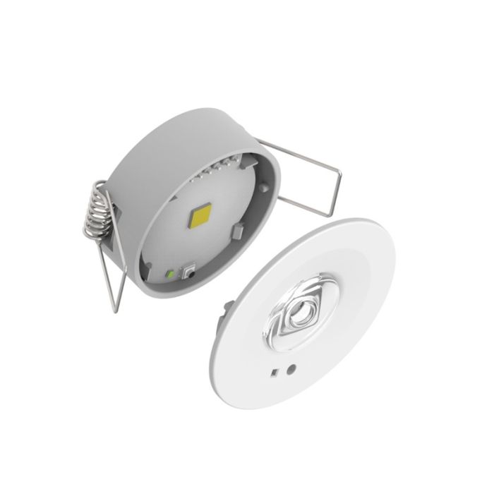 Weißer Notlicht-Einbaustrahler, 1,2 W, 6000 K LED, 360°-Linse