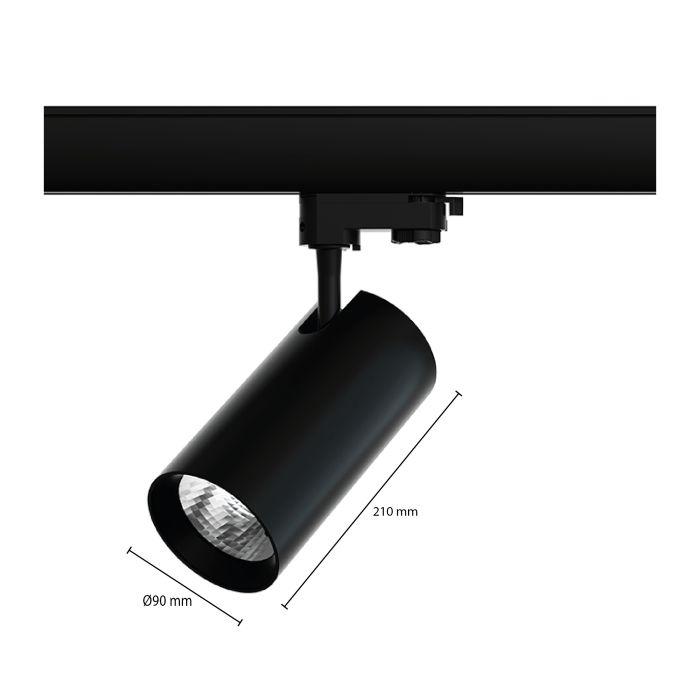 Schwarzer 3-Phasen-LED-Schienenstrahler Esmiralda, 30W, 3000K, Pro