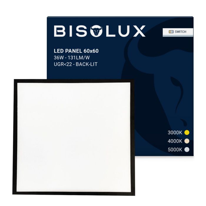 Schwarzes LED Panel 60x60 - 125 lm/W - UGR<22 - Einstellbares Weiß - Back-lit